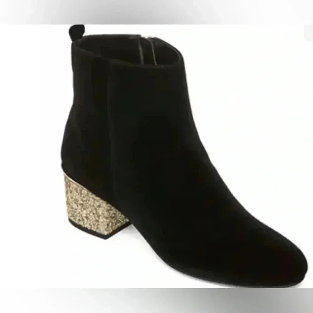 NWT Liz Claiborne memory foam Velvet Ankle Boots Wit Gold Sequin Heel Size 6